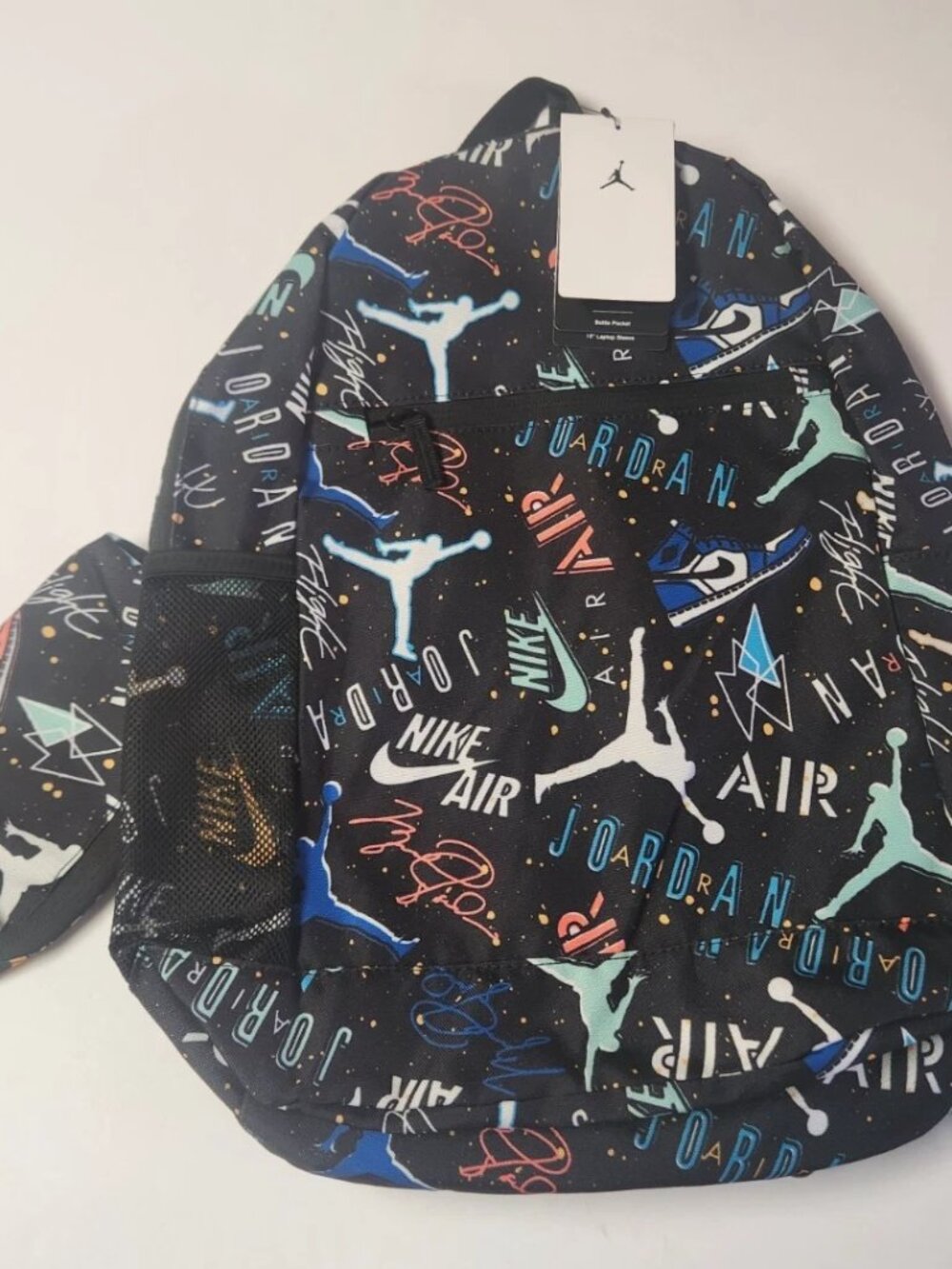 Nike Air Jordan Backpack All Over Print With Zip Pouch 9A0503-F69 Large Bag New